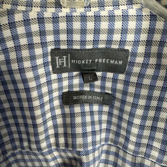Hickey Freeman Mens Blue & Gray Checked Button Down Business Shirt Italy Large - Picture 3 of 12